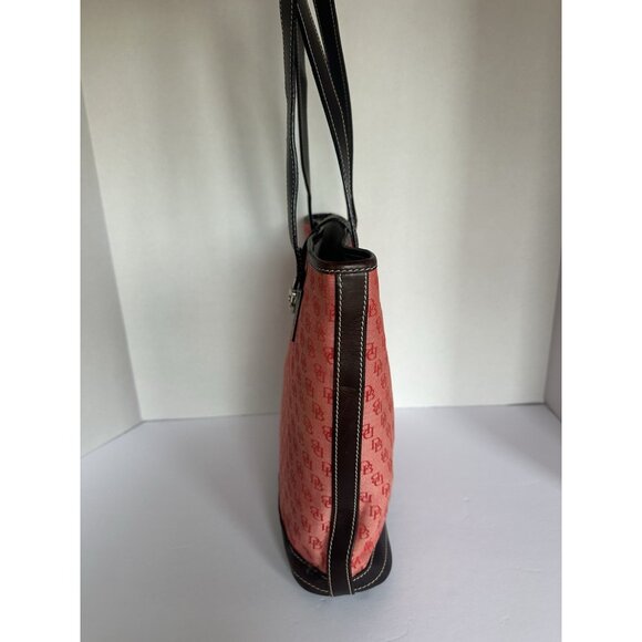 Dooney & Bourke Shoulder Bag Pink Red Canvas Sign. Logo Leather Trim Mean Girls - Picture 4 of 14